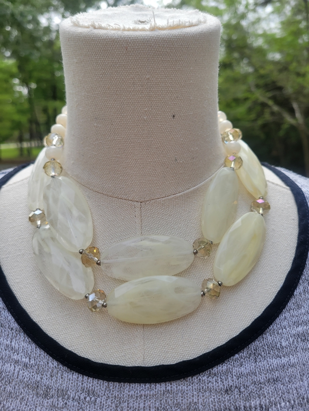 Vintage Elegant Cream Faceted Statement Necklace or Pant/Jean  Loop Jewel